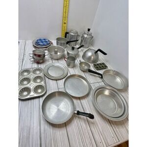 30 Piece Vintage Cookware Set Child's Toy 1950-60's  Tin Aluminum Bakeware Set